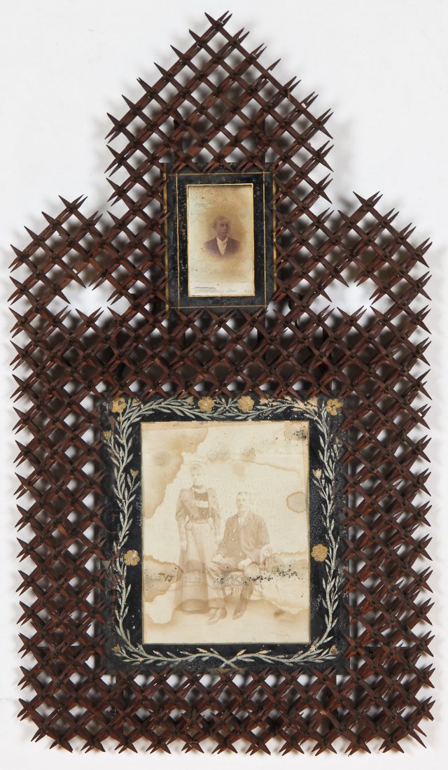 Tramp Art Crown of Thorns Frame: Tramp Art Crown of Thorns Frame. Size: 28" x 15.5" (71 x 39 cm).