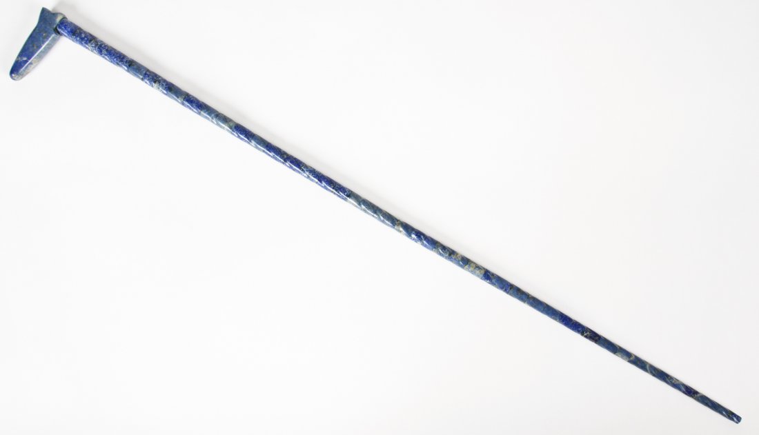 Fine Lapis Lazuli or Sodalite Walking Stick: Fine Lapis Lazuli or Sodalite Walking Stick - mid-20th century. A very fine decorative walking stick of sodalite and/or lapis lazuli. It is set mostly in .5" to .75" tubular sections along a metal rod
