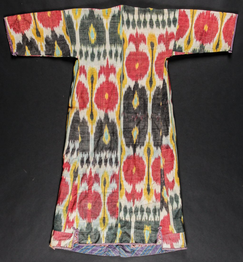 Antique Central Asian Silk Kaftan Robe: Antique Central Asian Silk Kaftan Robe, late 19th C. Size: 48" x 48" (122 x 122 cm). Provenance: Suburban Philadelphia estate.