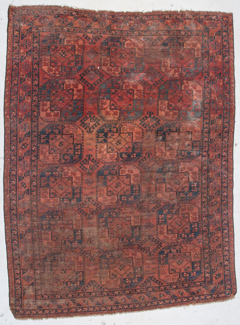 Antique Ersari Main Rug: 7'4" x 9'7" (224 x 292 cm): Antique Ersari Rug, 19th C., shows wear, damages. Size: 7'4" x 9'7" (224 x 292 cm).