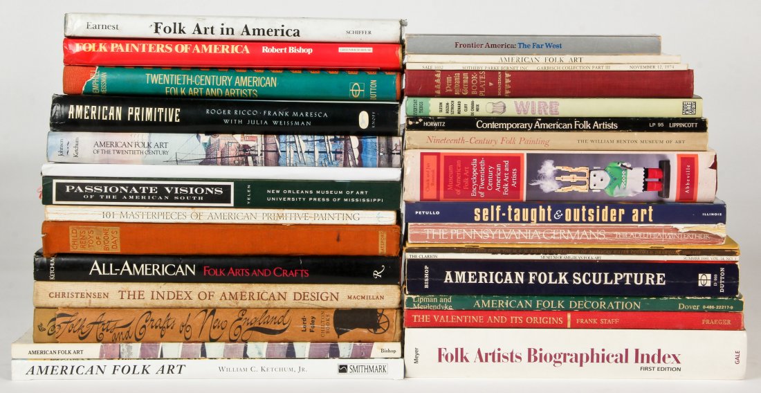 Assortment of 30+ Folk Art Reference Books: Assortment of 30+ Folk Art Reference Books.Including books involving Trappist and Folk Art in American culture. Provenance: Estate of Robert Swan Lindsley and Eric Hoage, Philadelphia.