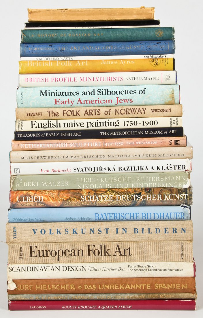 Assortment of 21+ European Folk Art Reference Books: Assortment of 21+, European Folk Art Reference Books including Germanic and Norwegian Works. Provenance: Estate of Robert Swan Lindsley and Eric Hoage, Philadelphia.
