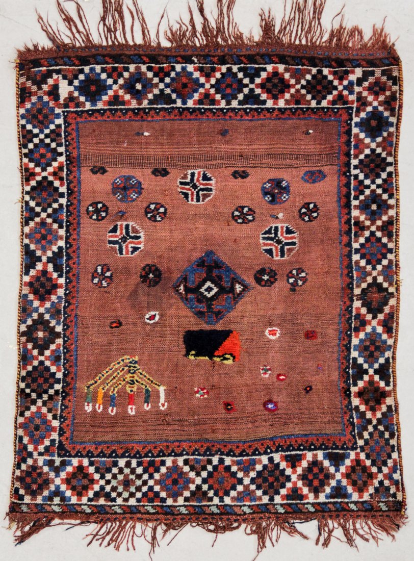 Old Beluch Mixed Technique Rug: 2'11" x 3'7" (89 x 109: Old Beluch Mixed Technique Rug: 2'11" x 3'7" (89 x 109 cm), Afghanistan, early 20th c. Provenance: Florida estate.