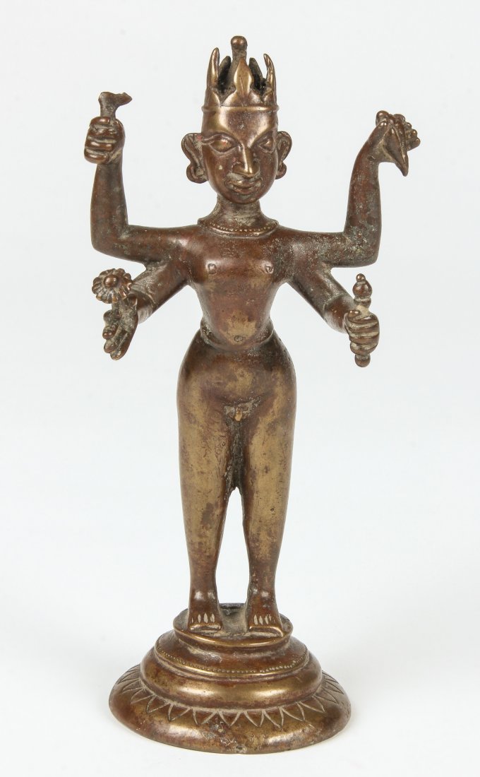 Bronze Vishnu Statue w/Rare Crown, Ca. 1800 (1 of 3)