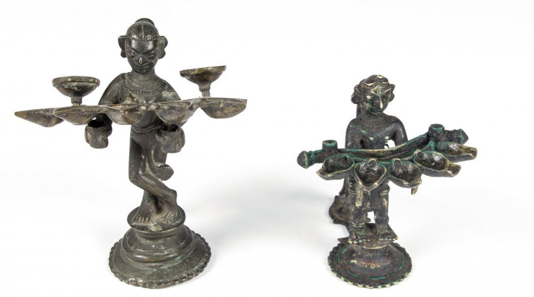 2 Bronze Puja Lamp Statues, Ca, 1800-1850 (1 of 4)