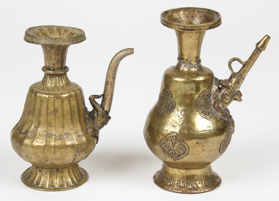 2 Bronze Repousse Holy Water Ewers, 18th C (1 of 3)