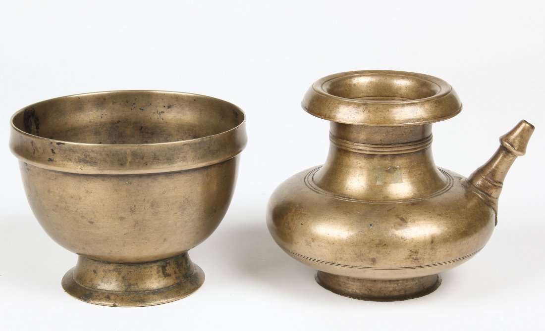 2 19th C. Heavy Bronze Vessels, Nepal (1 of 2)