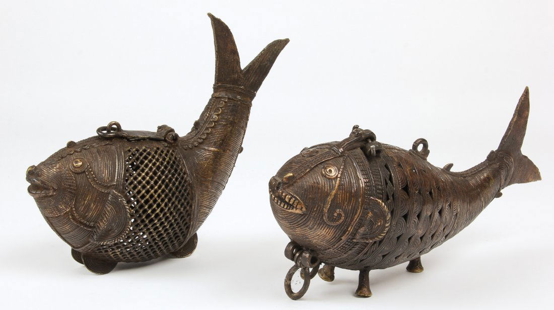 2 Ornate Brass Fish Containers (1 of 2)