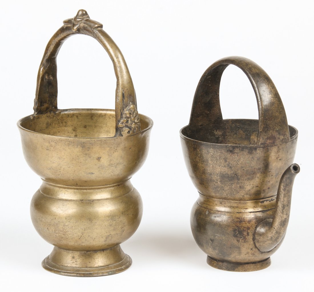 2 Black Bronze Vessels w. Handles, ca. 1800-1850 (1 of 2)