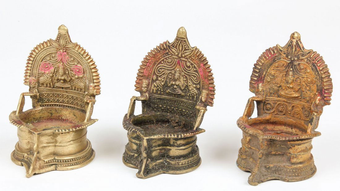 3 Antique South Indian Lamps, 19th c. (1 of 2)