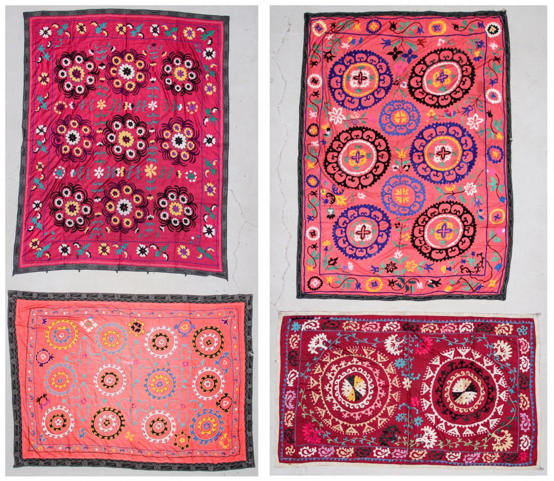 4 Vintage Central Asian Suzanis.: 4 Vintage Central Asian Suzanis. Largest Size: 70" x 90" (178 x 229 cm). Proceeds to benefit Moore College of Art & Design, Philadelphia, Pennsylvania.