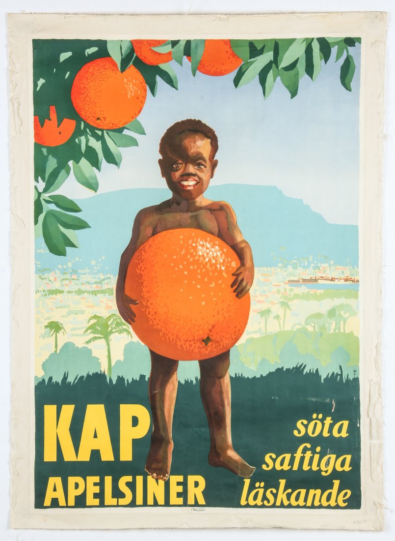 Original Mid 20th C Swedish Kap Apelsiner Advertising: Original Mid 20th C Swedish Kap Apelsiner Advertising Poster. Printed by Wezata. Linen backed color lithograph. Size: 42" x 30.5" (107 x 77 cm). Provenance: David Bradley Armstrong Estate.