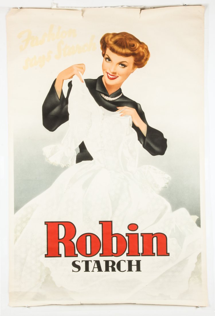 Original English Robin Starch Advertising Poster: Original English Robin Starch Advertising Poster. Numbered R21P. Linen backed color lithograph. Size: 59.5" x 39.5 (151 x 100 cm). Provenance: David Bradley Armstrong Estate.