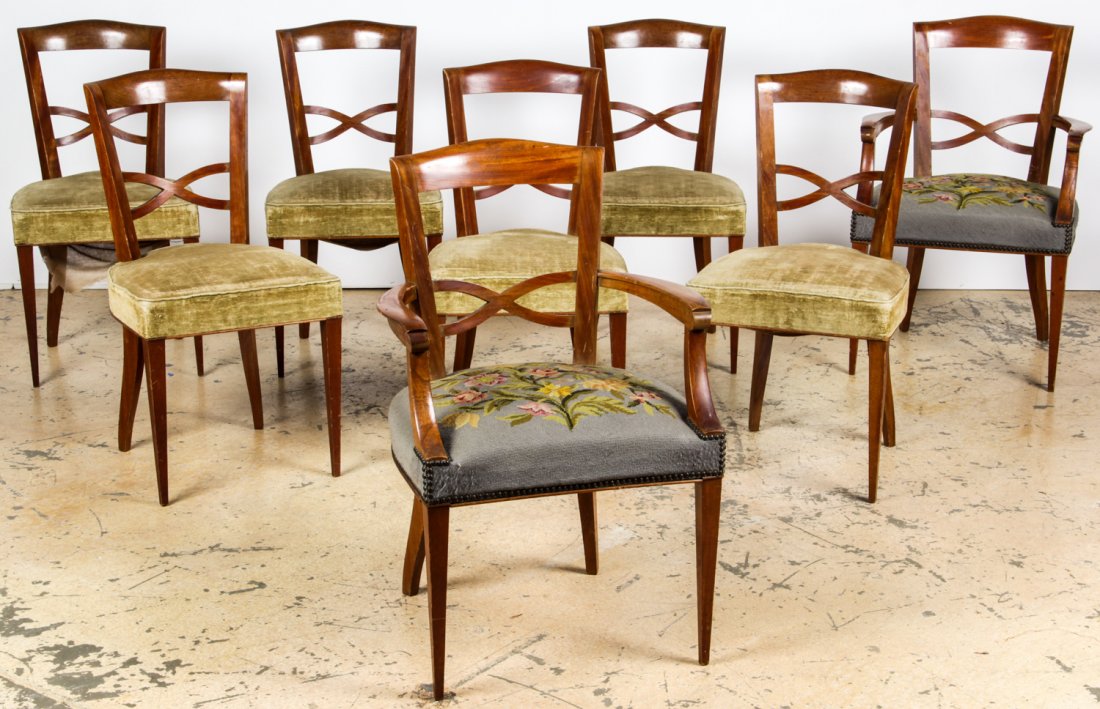 8 Biedermeier Style Dining Chairs: 8 Biedermeier Style Dining Chairs. 6 sides and 2 arms. Size: 34.5" x 18" x 17", 88 x 46 x 43 cm (each). Provenance: David Bradley Armstrong Estate.