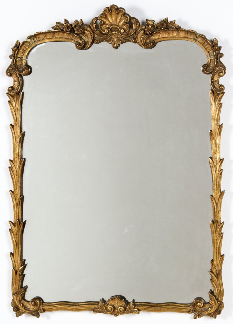 Shell Top Gilt Gesso Mirror: Shell Top Gilt Gesso Mirror. Size: 48" x 34" (122 x 86 cm). Provenance: David Bradley Armstrong Estate.