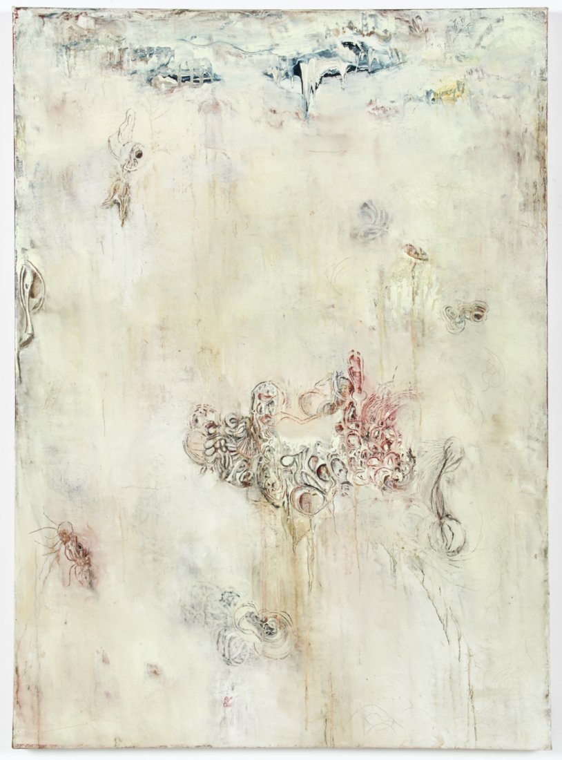 Betsy Berne (American, 20th c.) Between the Lines, 1993: Betsy Berne (American, 20th c.) Between the Lines, 1993, mixed media painting on canvas. Size: 36" x 50", 91 x 127 cm (stretcher). Provenance: David Bradley Armstrong Estate.