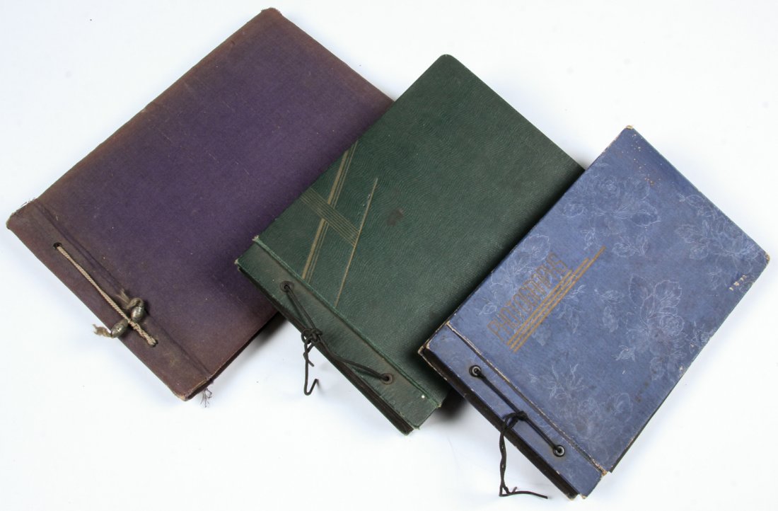 3 Early 20th c. Photo Albums: 3 Early 20th c. Photo Albums. Largest Size: 10" x 13.5" x 1.5" (25 x 34 x 4 cm). Provenance: David Bradley Armstrong Estate.
