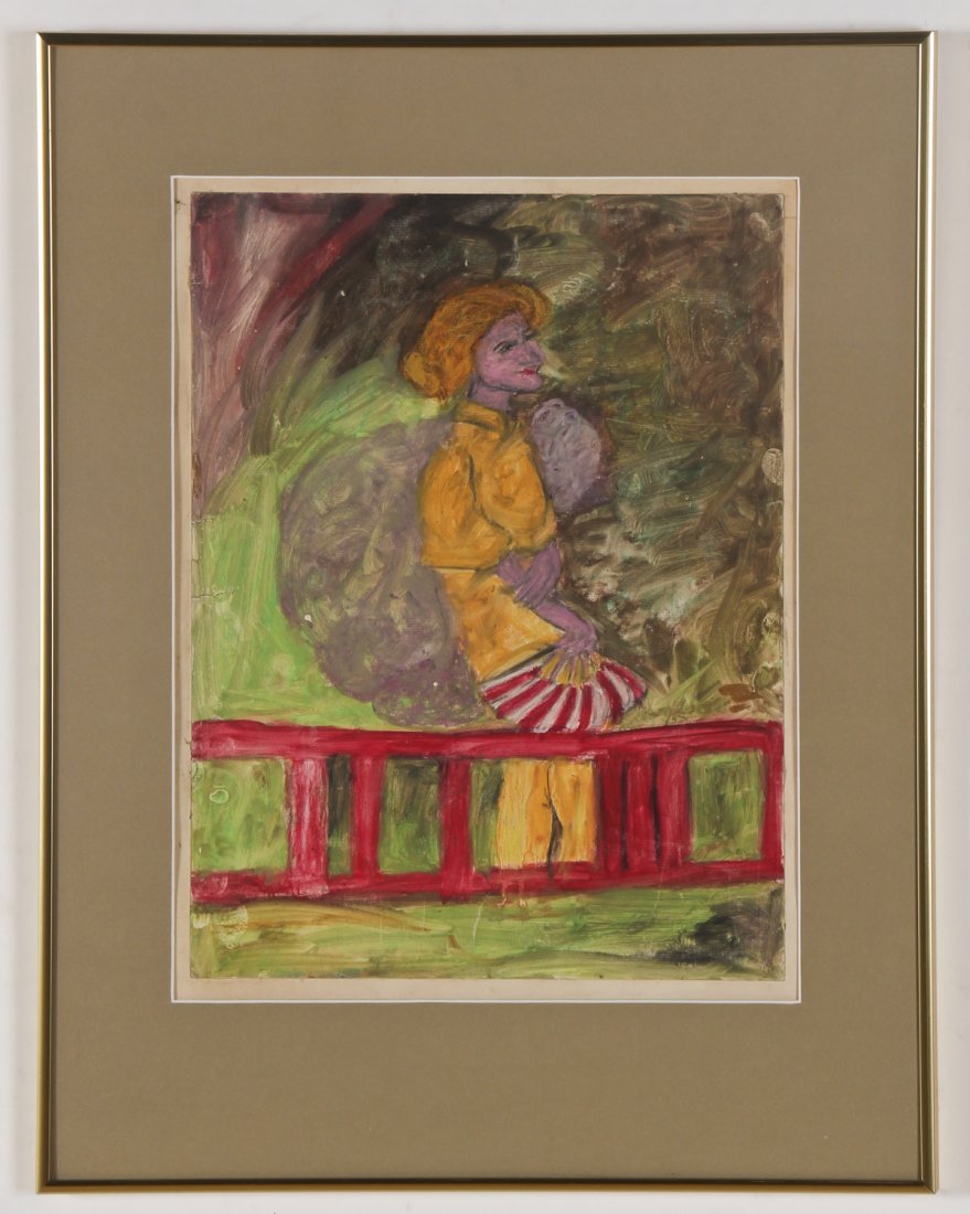 Justin McCarthy (American, 1892-1977) Lady with Fan: Justin McCarthy (American, 1892-1977) Lady with Fan, mixed media painting. Size: 16" x 12.25", 41 x 31 cm (sheet); 23.5" x 18.25", 60 x 46 cm (frame).