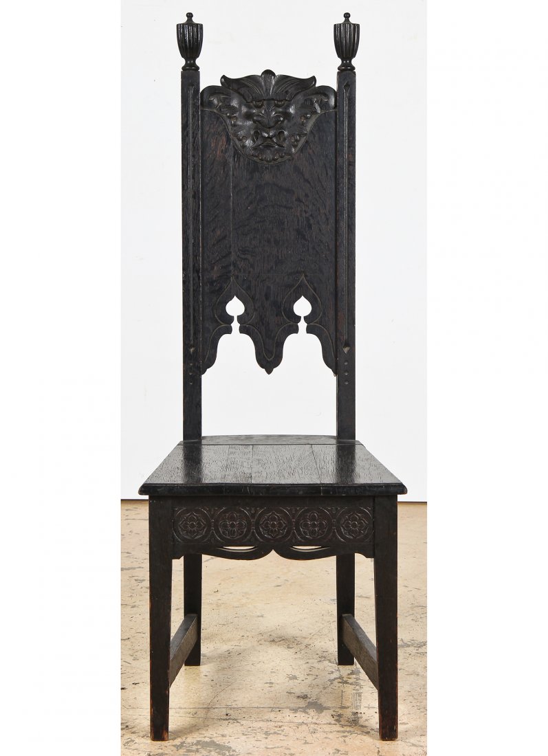 Gothic Revival Green Man Style Hall Chair: Gothic Revival Green Man Style Hall Chair. Size: 47" x 17.5" x 18" (119 x 44 x 46 cm).