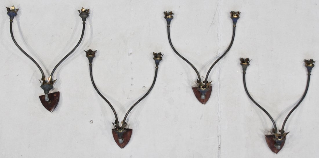 Gothic Style Gas Lamp Sconces: Gothic Style Gas Lamp Sconces. Possibly by Cornelius and Baker, Philadelphia. Each Size: 23.5" x 20" x 4" (60 x 51 x 10 cm).