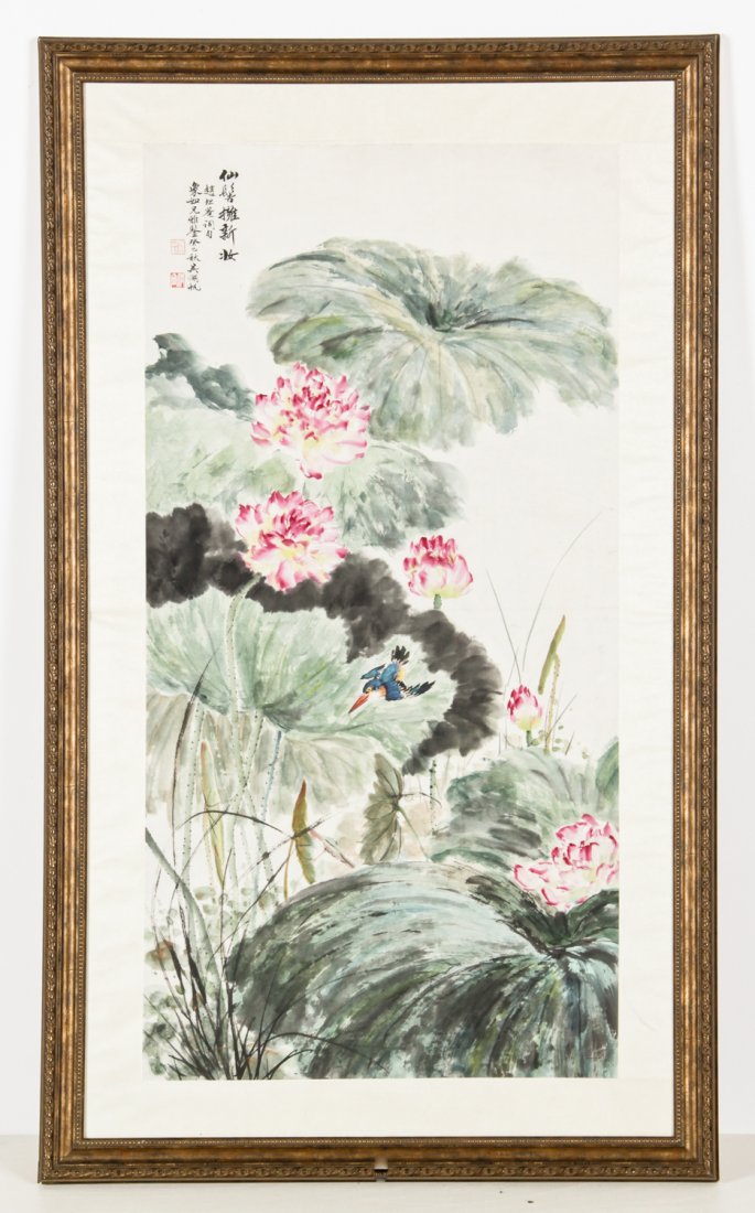 Chinese Scroll Painting: Chinese Scroll Painting, watercolor on paper Attributed to Wu Hufan. Size: 52.25" x 27", 133 x 69 cm (image); 64" x 38.25", 163 x 97 cm (frame).