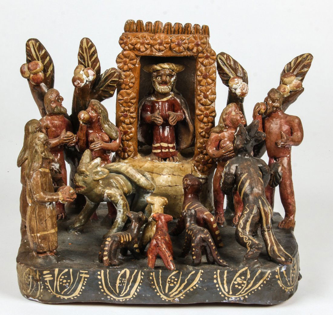 Vintage Ocumicho Pottery Diorama: Vintage Ocumicho Pottery Diorama. Size: 12" x 13" x 9" (30 x 33 x 23 cm). Prov: Richard and Jean Kellaway.