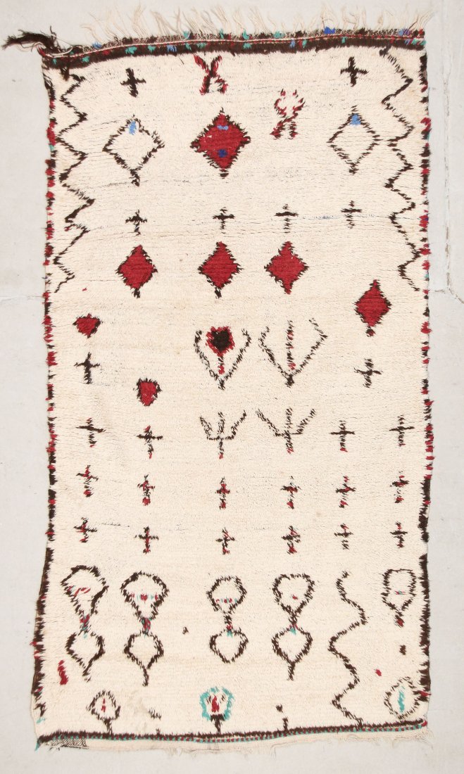 Moroccan Pile Carpet: 4'4" x 7'4" (132 x 224 cm): Moroccan Pile Carpet, Morocco, mid/late 20th c. Dimensions: 4'4" x 7'4" (132 x 224 cm). Weight: 13 lbs.
