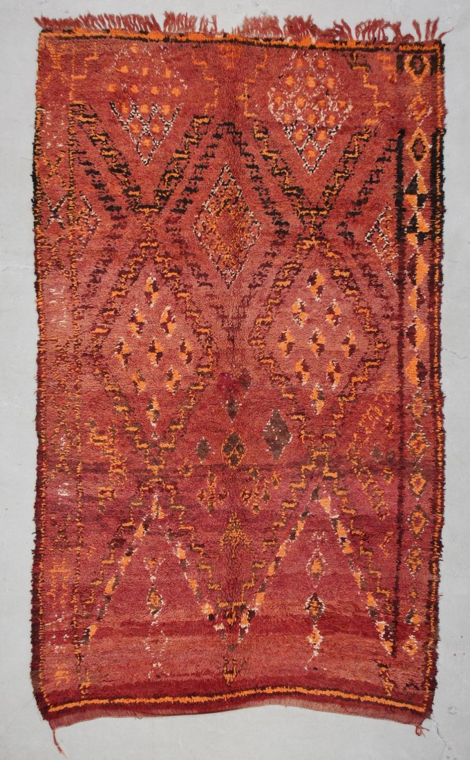 Moroccan Pile Carpet: 6' x 9'9" (183 x 297 cm): Moroccan Pile Carpet, Morocco, mid/late 20th c. Dimensions: 6' x 9'9" (183 x 297 cm). Weight: 40 lbs.