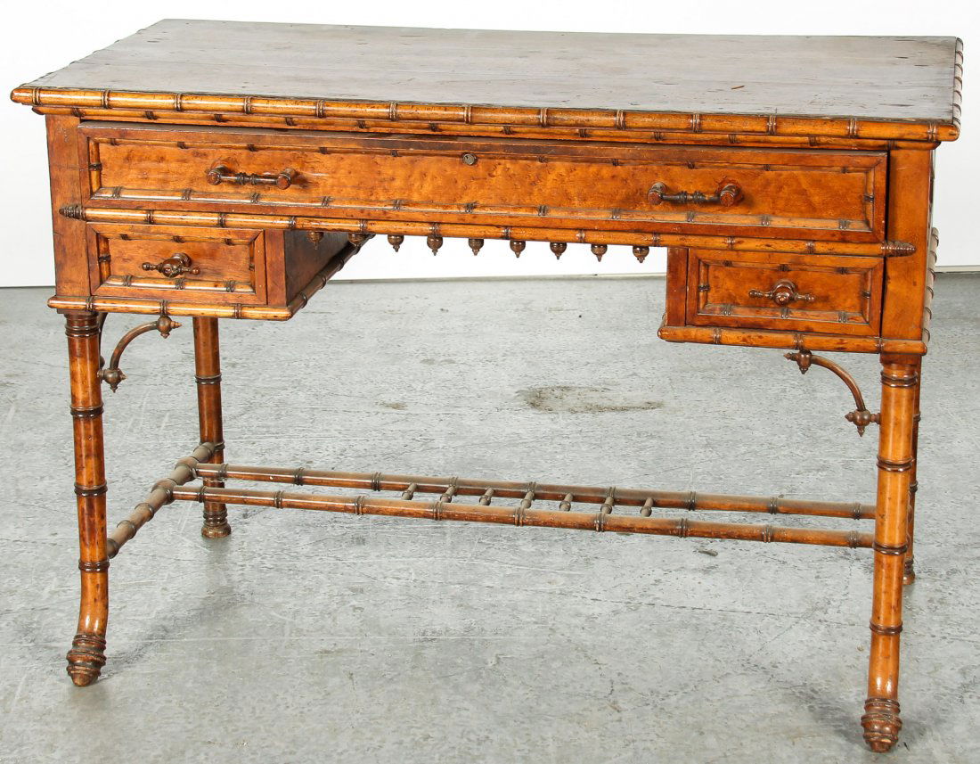 Victorian Faux Bamboo Desk, NY Maker (1 of 5)