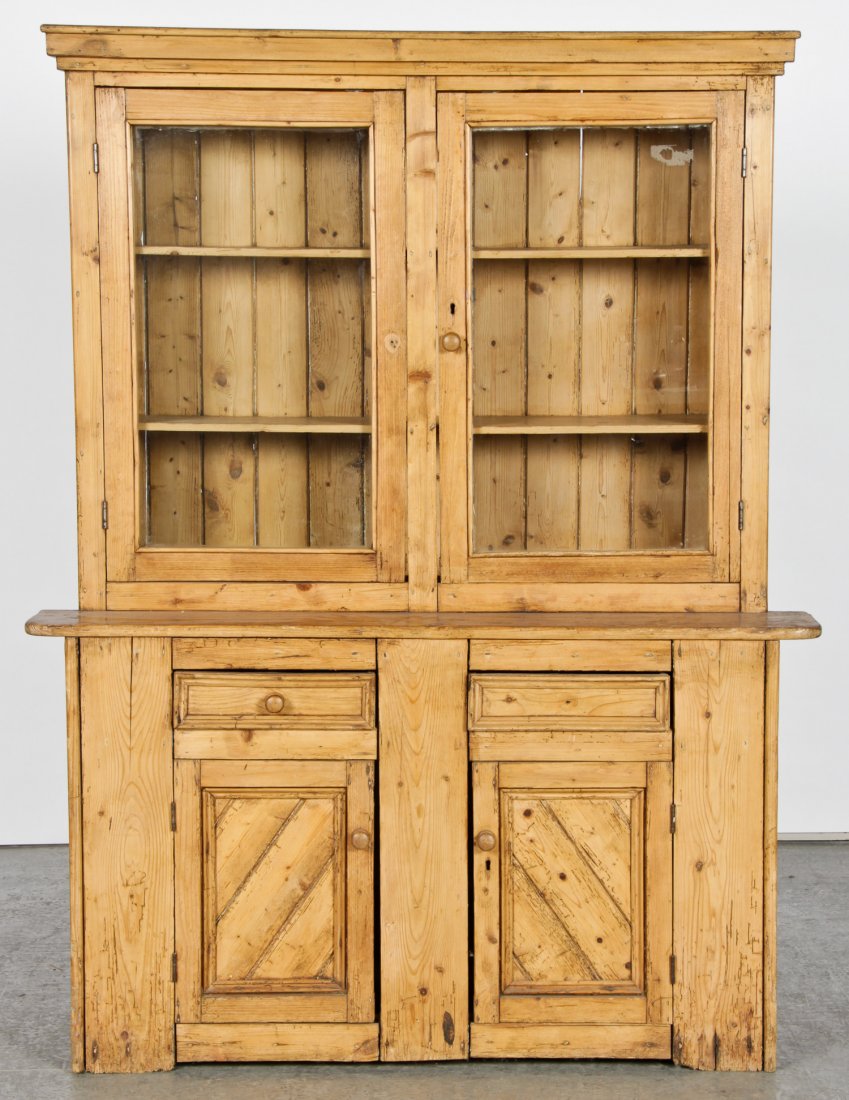 English Scrubbed Pine Breakfront Bookcase (1 of 4)