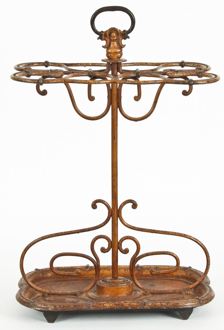 Antique French A La Menagere Umbrella Stand: Antique French A La Menagere Umbrella Stand. Cast and wrought iron. Size: 26" x 17" x 10.5" (66 x 43 x 27 cm).