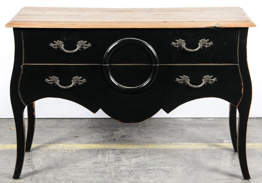 French Colonial Louis XV Style Commode: French Colonial Commode. In the Louis XV style. Size: 32" x 47" x 21.5" (81 x 119 x 55 cm).