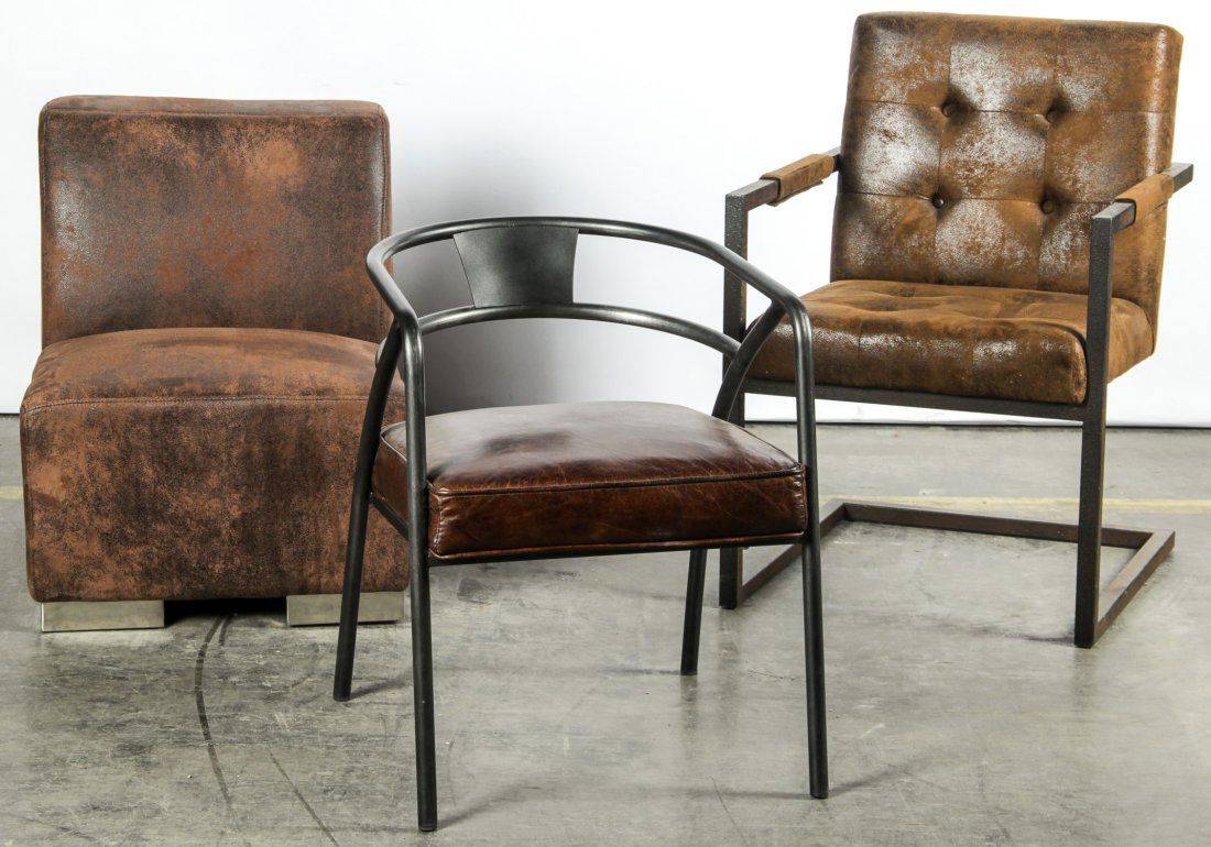 3 Modern Distressed Leather-Style Chairs (1 of 3)