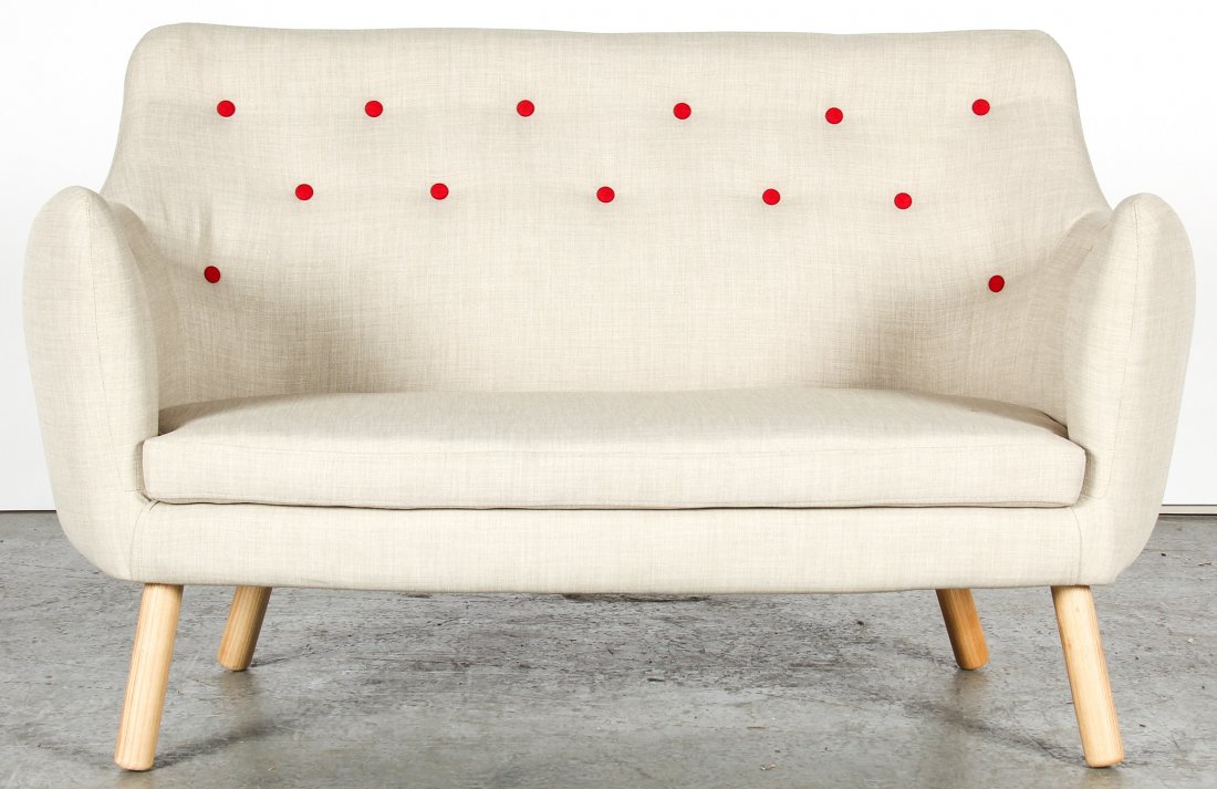 Modern Upholstered Loveseat Couch: Modern Upholstered Loveseat Couch. Size: 35" x 55" x 30" (89 x 140 x 76 cm).