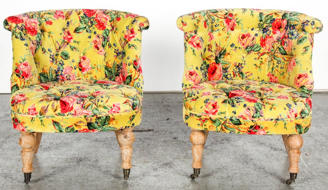Pair of Yellow Velvet Covered Chairs (1 of 3)