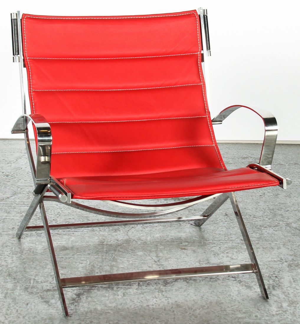 Modern Red Leather Chrome Chair (1 of 3)