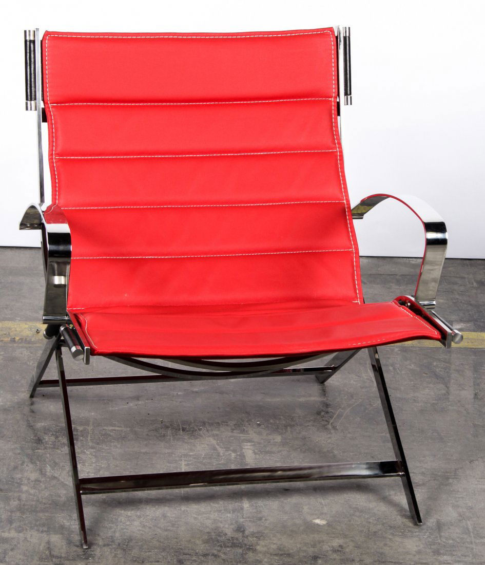 Modern Red Leather and Chrome Chair (1 of 3)