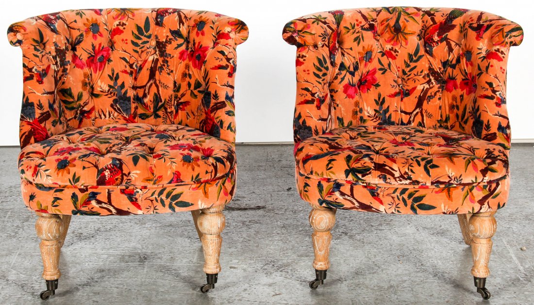 Pair of Orange Velvet Covered Chairs (1 of 3)