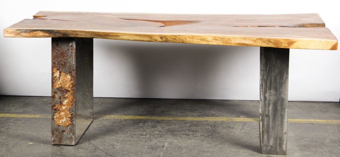 Modern Free Edge Wood Table on Metal Base (1 of 4)