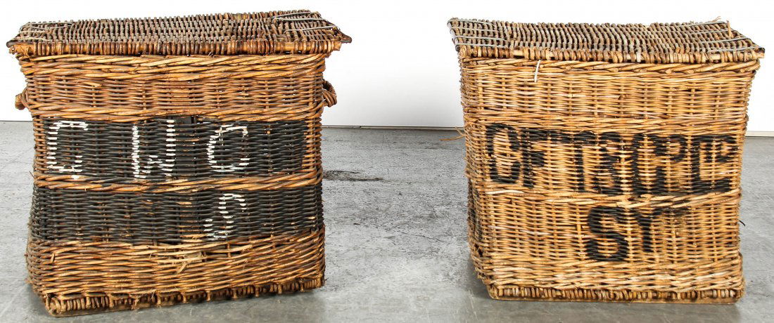Two Large Industrial Rattan Shipping Baskets (1 of 3)