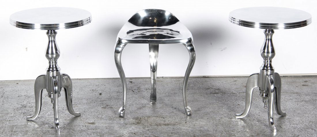 Two Chrome Plated Side Tables and a Stool (1 of 3)