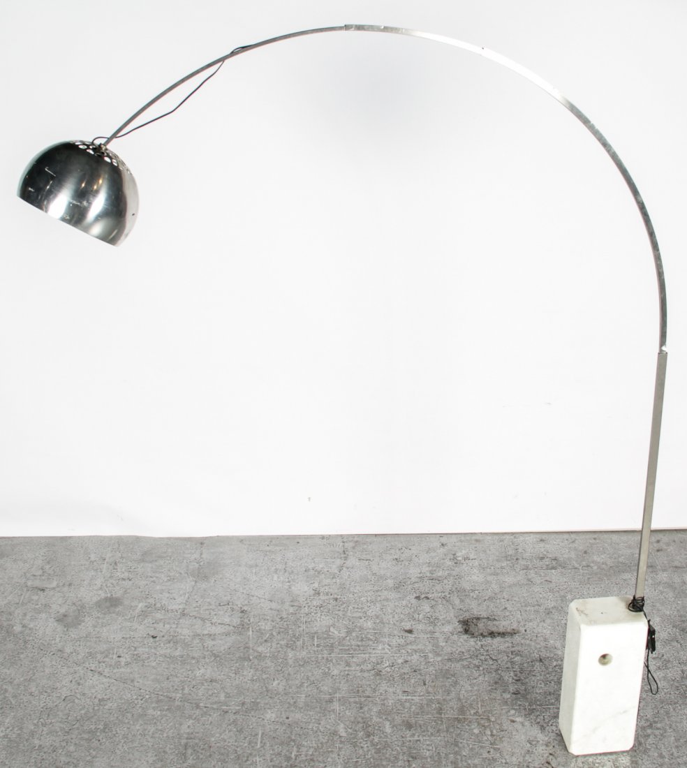 Flos Italy Arco Lamp: Flos Italy Arco Lamp. Designed by Castiglioni. Needs socket rewire. Size: 97" x 19" x 7" (146 x 46 x 18 cm).