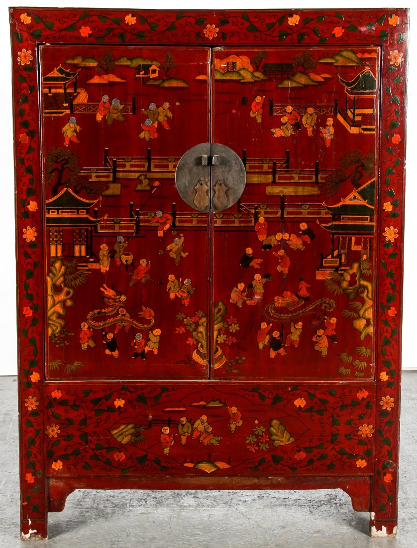 Chinese Lacquer and Paint Decorated Cabinet (1 of 6)