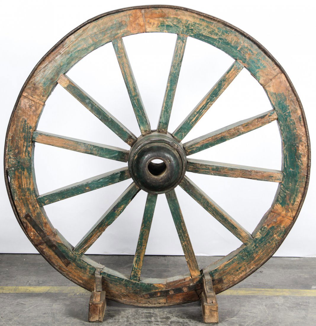 Wood and Cast Iron Wheel Sculpture (1 of 3)