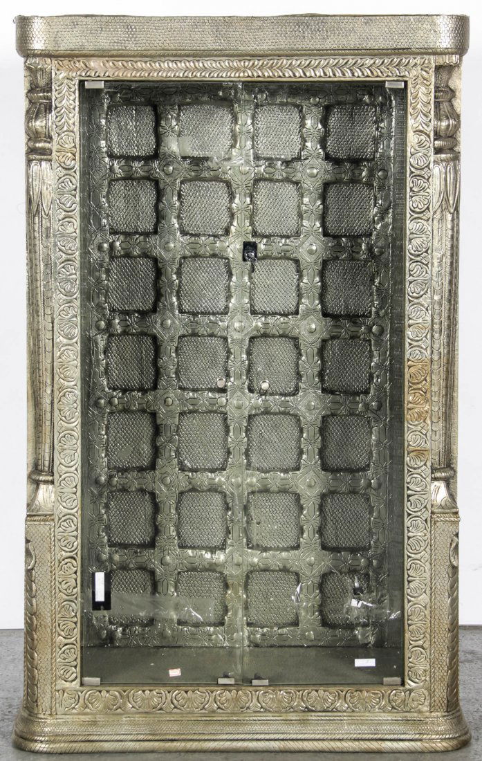 Repousse Metal Clad Glass Front Cabinet (1 of 4)