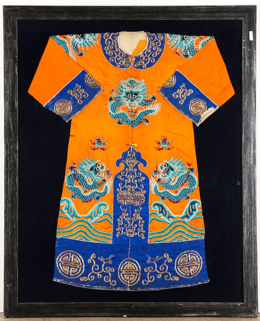 Antique Chinese Silk Embroidered Robe in Frame (1 of 5)