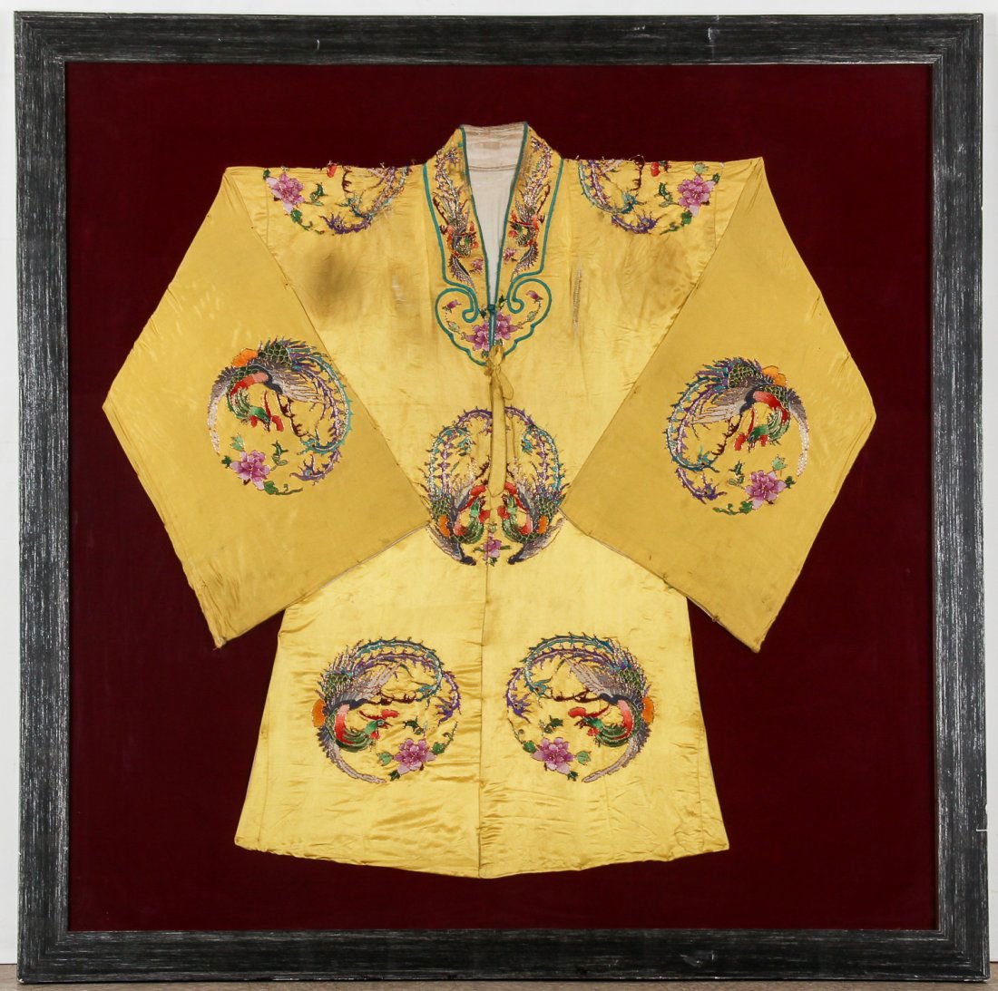 Antique Chinese Silk Embroidered Robe in Frame (1 of 6)