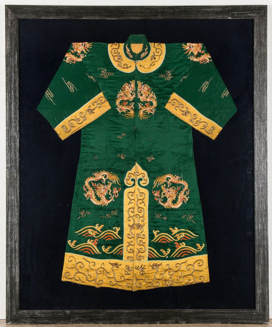Antique Chinese Silk Embroidered Robe in Frame (1 of 6)
