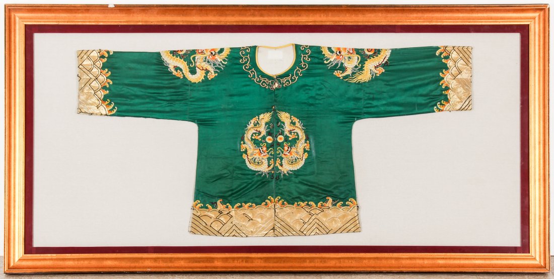 Antique Chinese Silk Embroidered Robe in Frame (1 of 6)