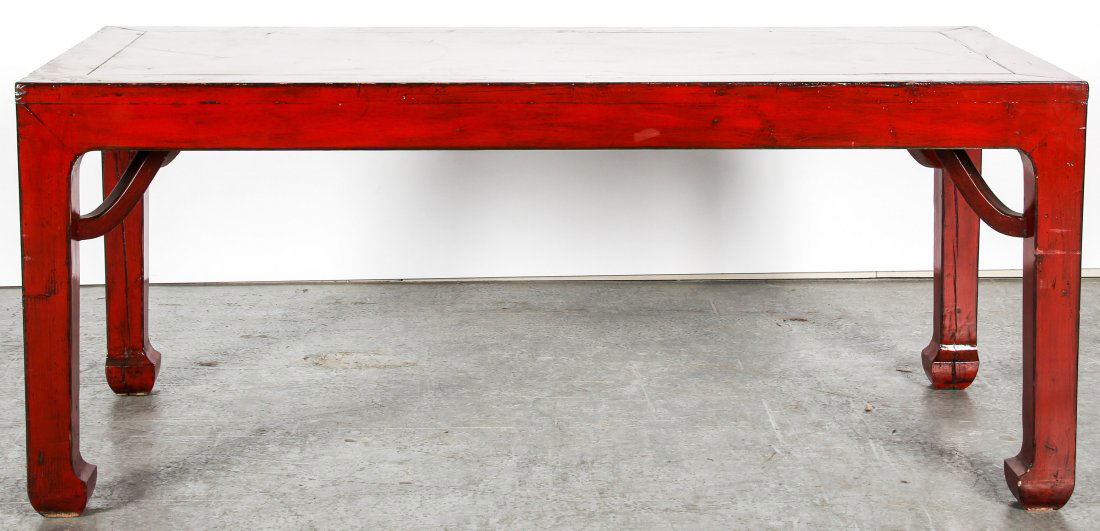 Modern Chinese Red Lacquer Dining Table (1 of 2)